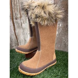 Sorel Women's Cozy Joan Felt Tall Boot Elk Faux Fur Collar Women's 5